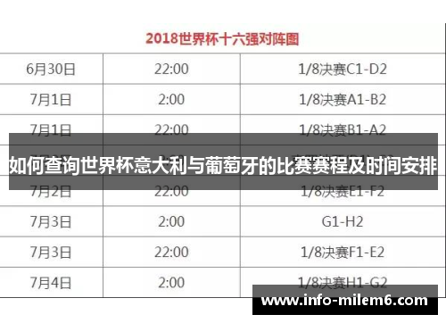 如何查询世界杯意大利与葡萄牙的比赛赛程及时间安排