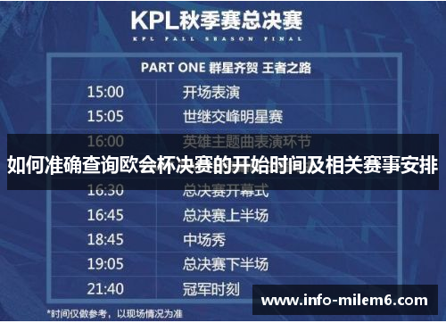 如何准确查询欧会杯决赛的开始时间及相关赛事安排